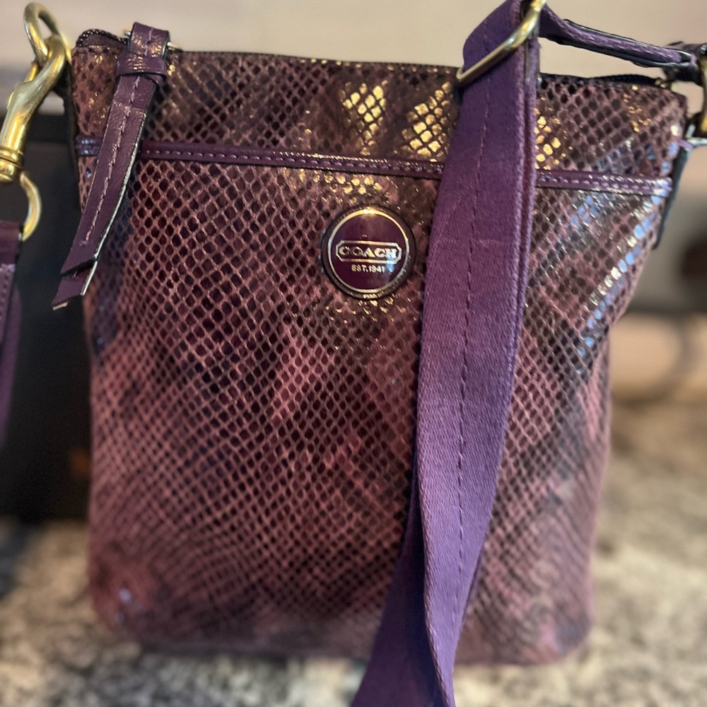 Coach Bag F50116 Signature Stripe Python Exotic Leather Swingpack Purple